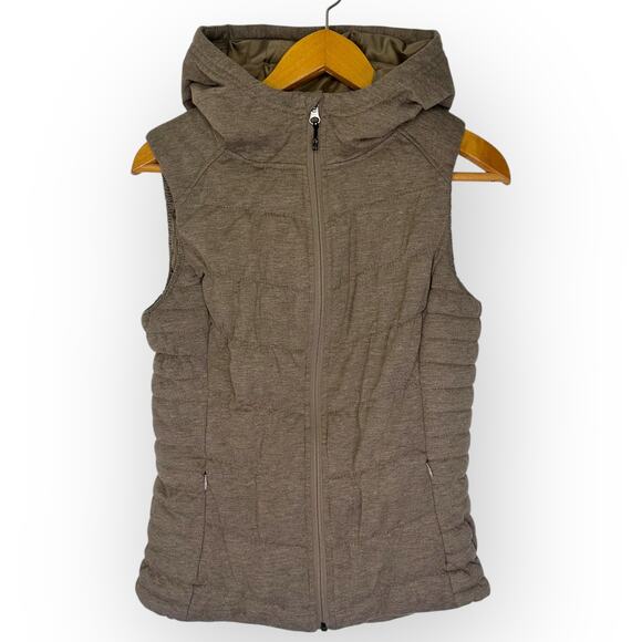 Be by Blanc Noir Women's Jersey Puffer Vest S Heathered Brown Quilted Hooded - Picture 8 of 8
